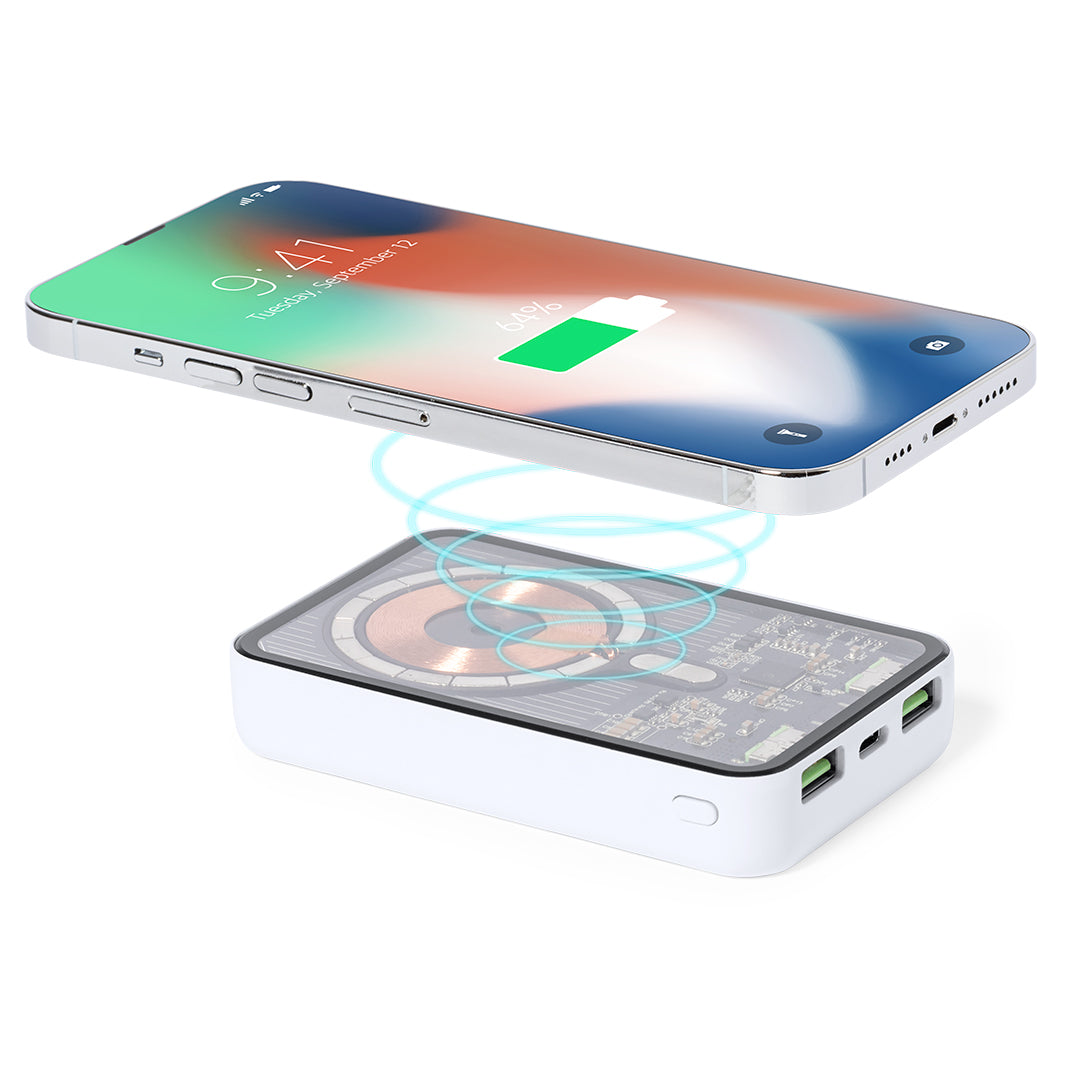 Caricatore wireless trasparente con base bianca da personalizzare