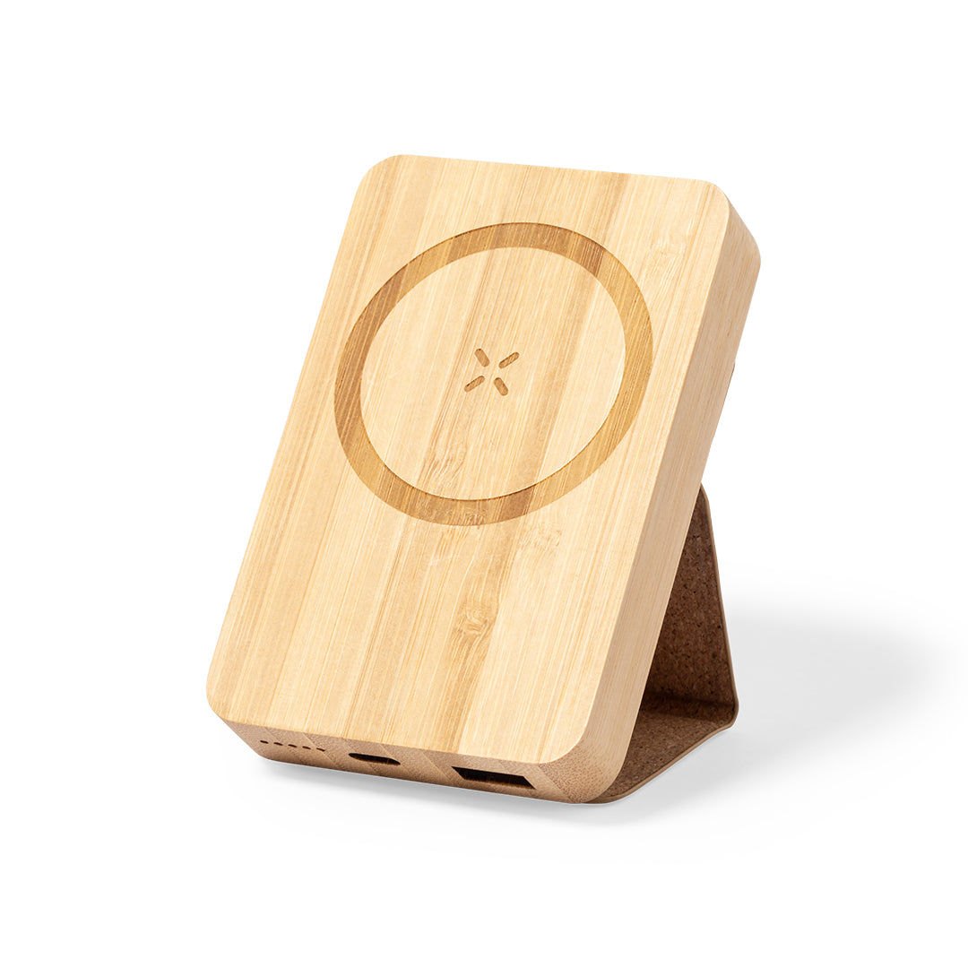 Power bank in bambù con supporto in sughero