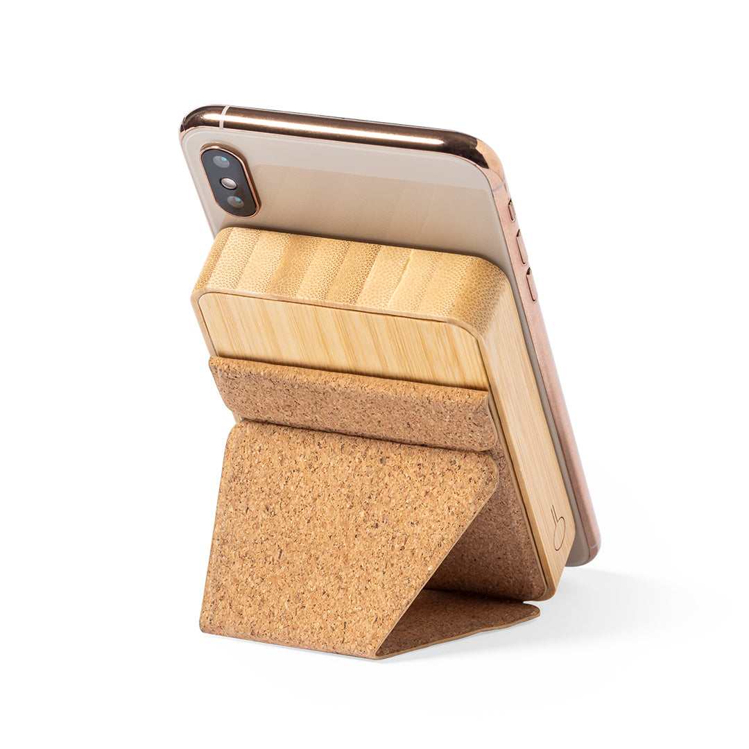 Power bank in bambù con supporto in sughero