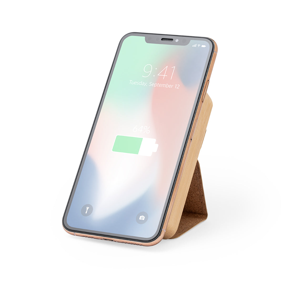 Power bank in bambù con supporto in sughero