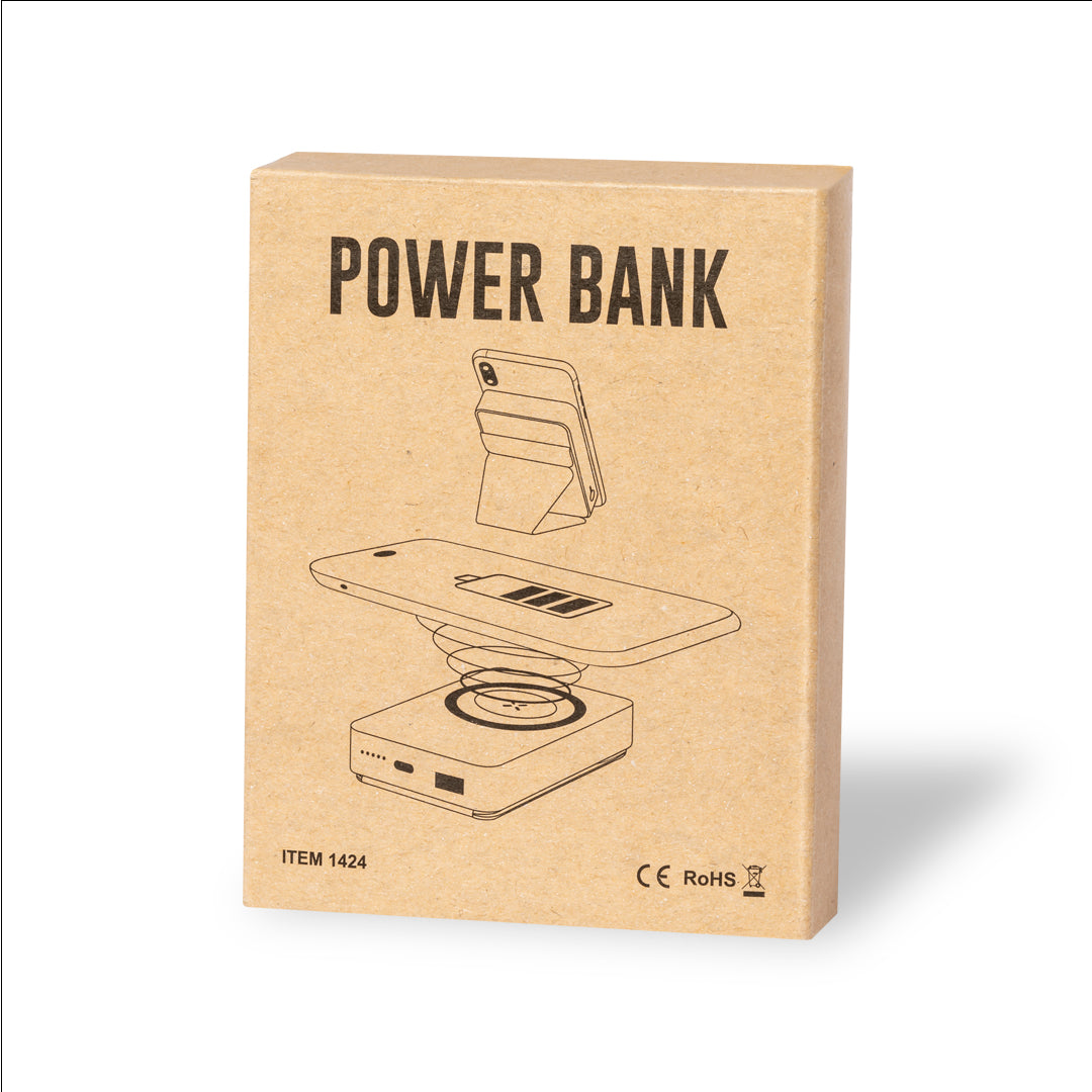 Power bank in bambù con supporto in sughero