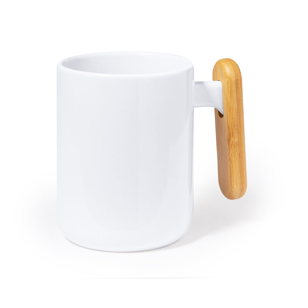 Tazza in ceramica con manico in bambù da personalizzare