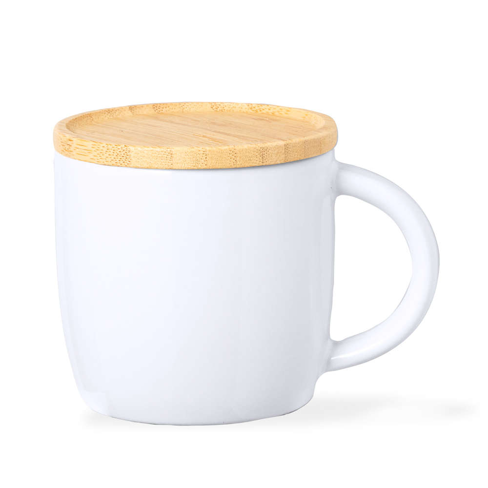 Tazza in ceramica bianca con tappo da personalizzare 