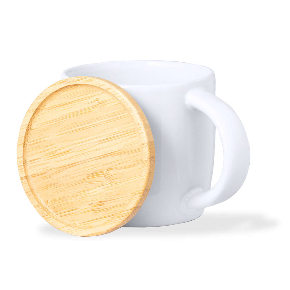 Tazza in ceramica bianca con tappo da personalizzare 