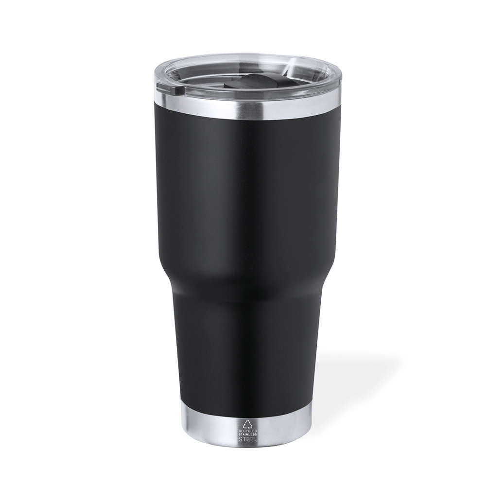 Tazza termica nera con coperchio da personalizzare 