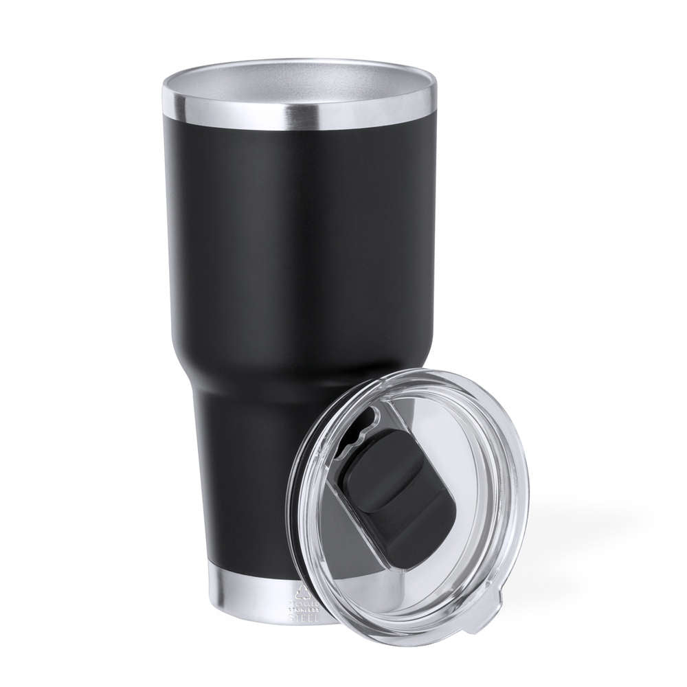 Tazza termica nera con coperchio da personalizzare 