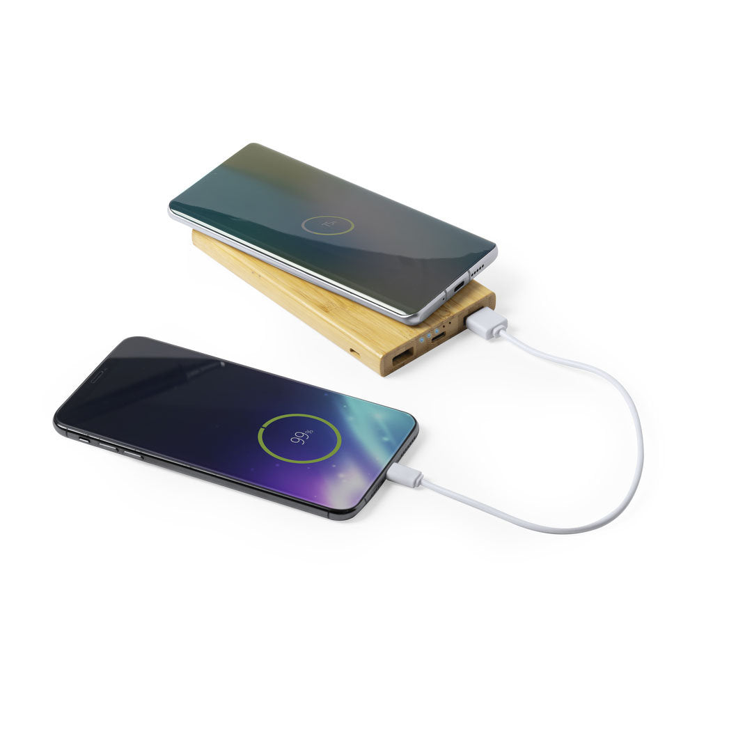 Power bank wireless in bambù