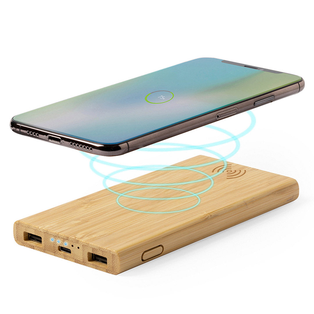 Power bank wireless in bambù