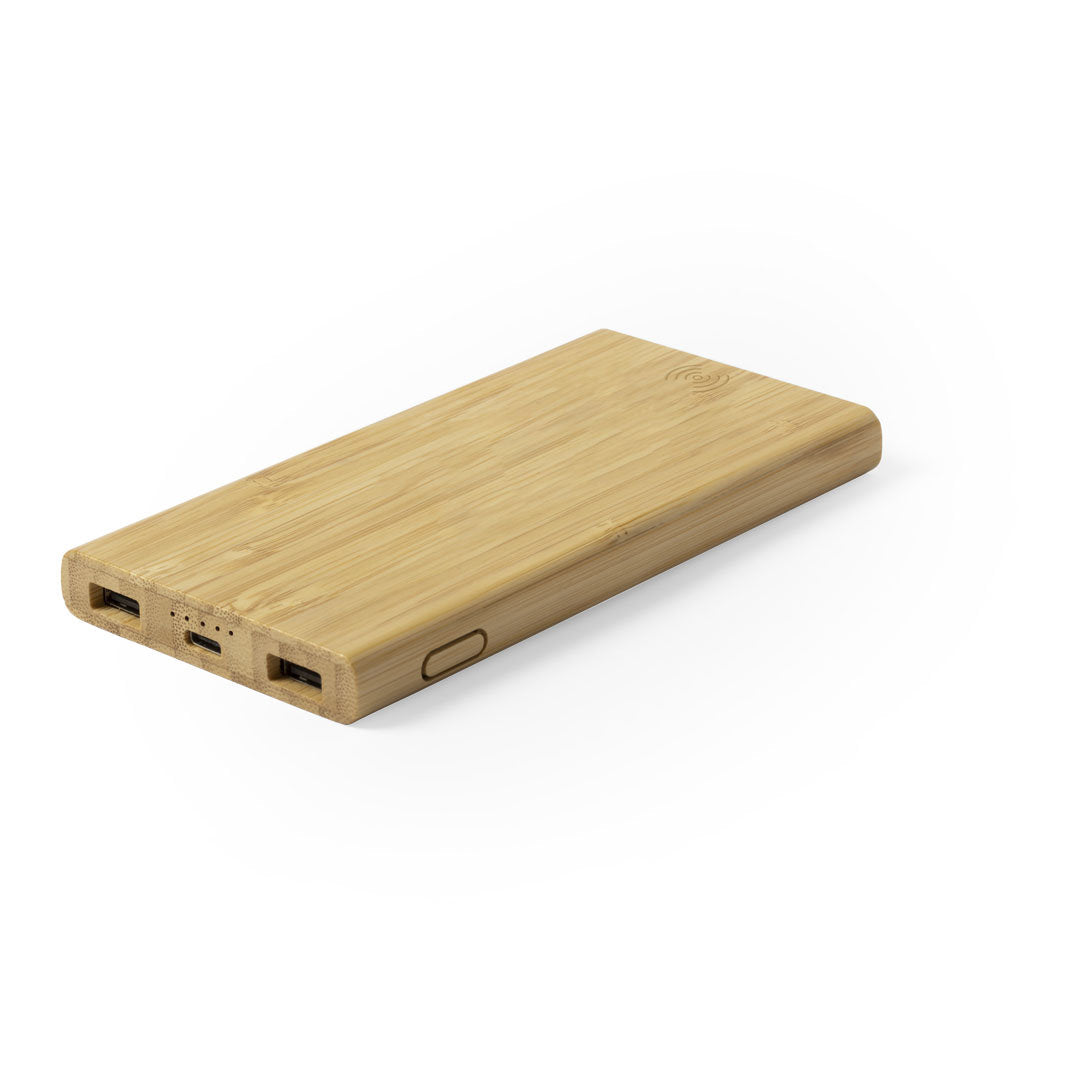 Power bank wireless in bambù