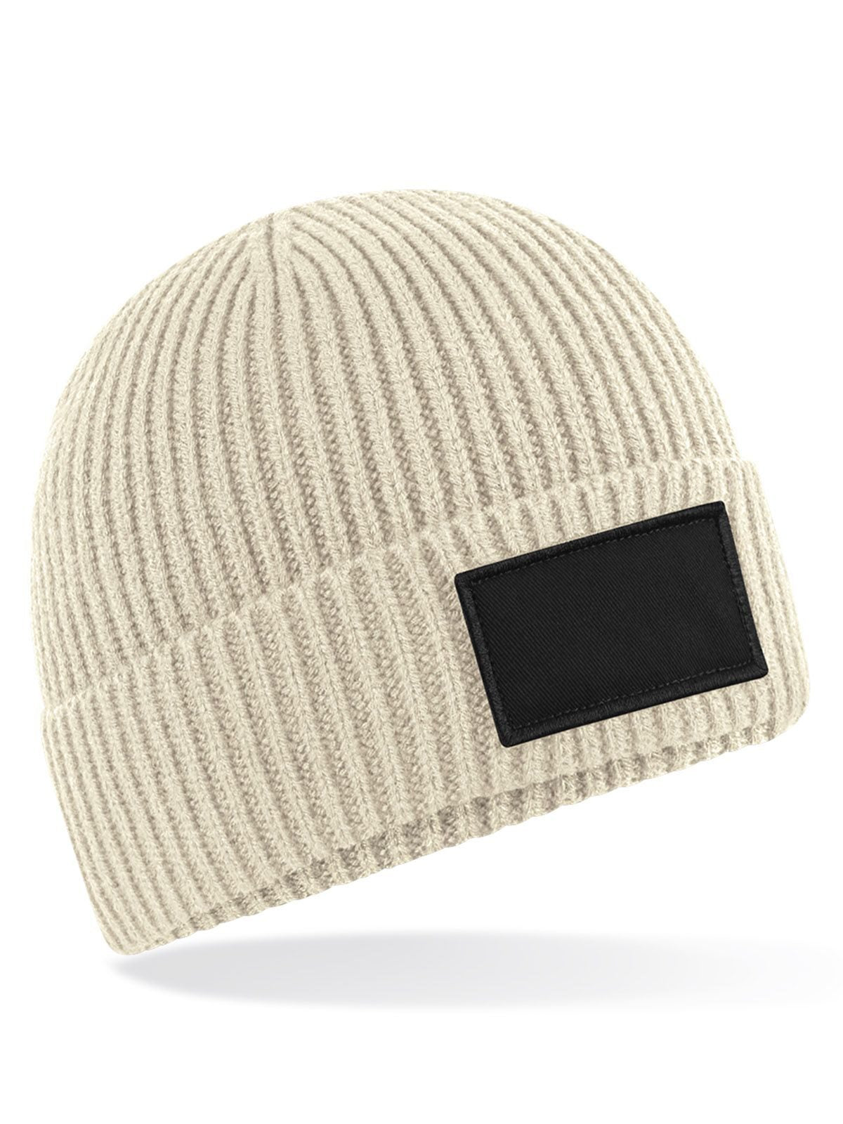 Berretto in maglia a costine con patch in twill