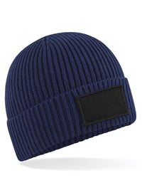 Berretto in maglia a costine con patch in twill