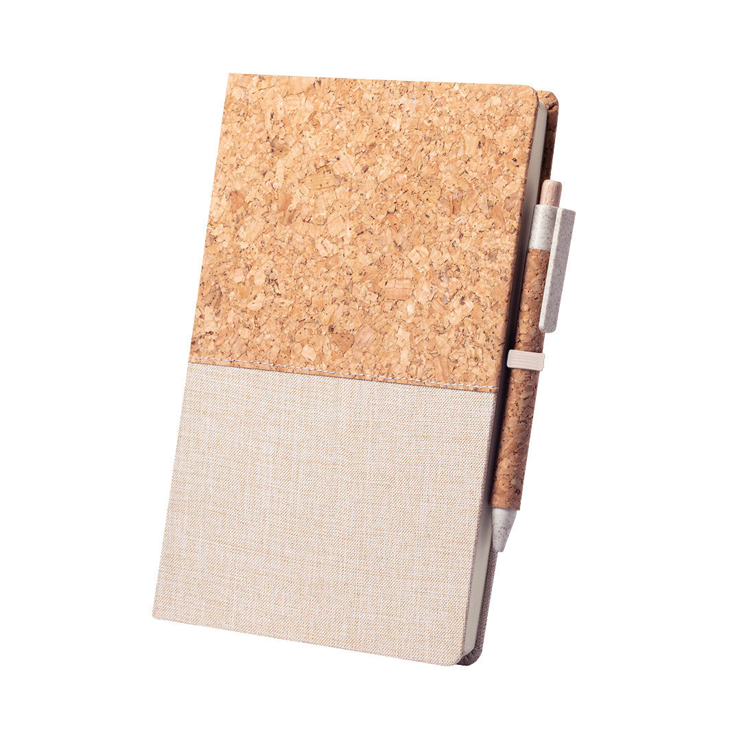 Set quaderno e penna in sughero