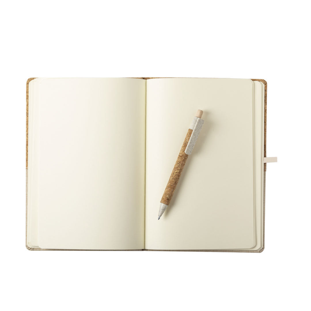 Set quaderno e penna in sughero