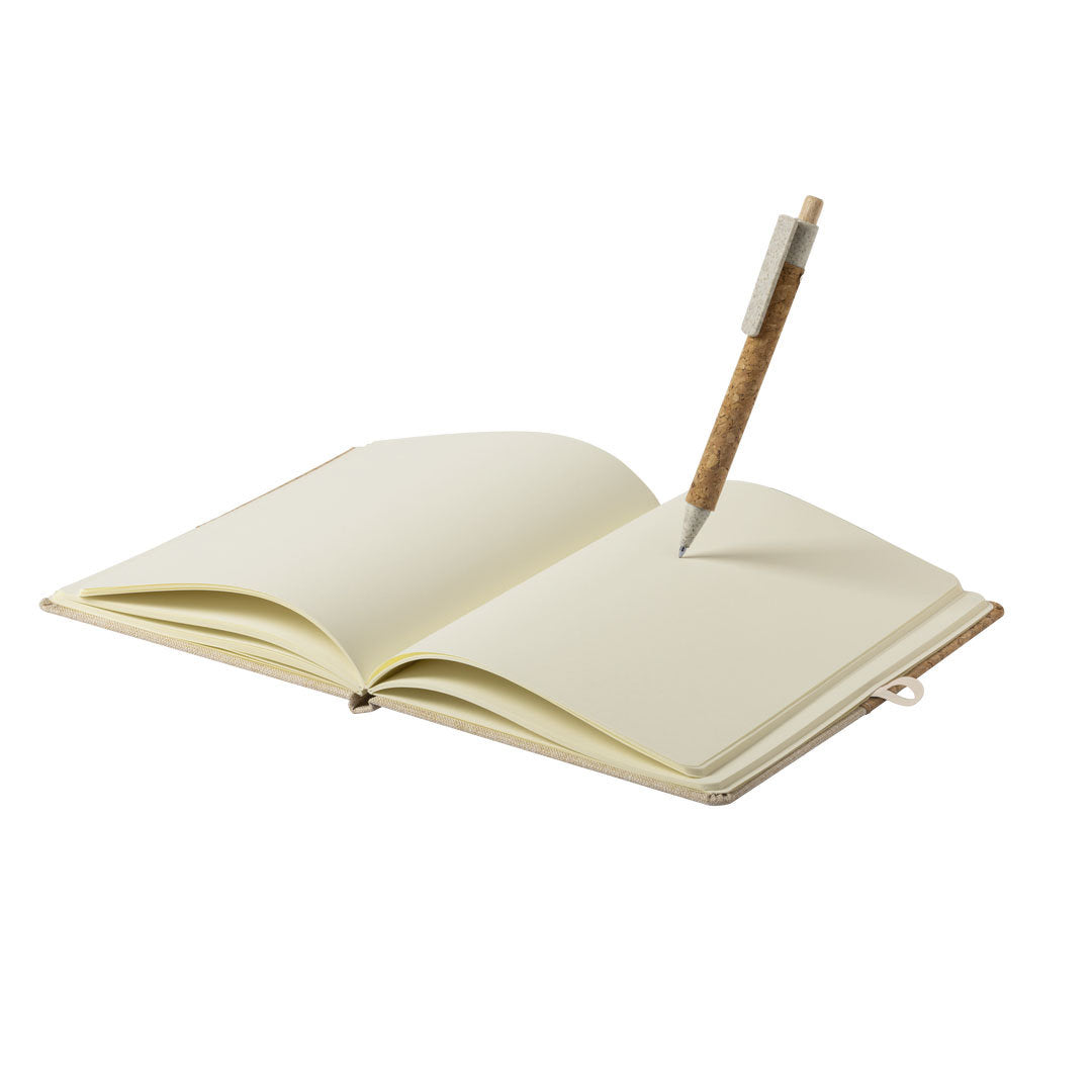 Set quaderno e penna in sughero