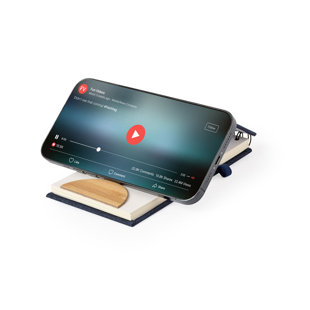 Taccuino ad anelli con supporto in bambù per smartphone