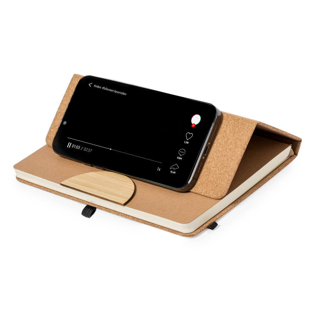 Quaderno A5 con supporto per smartphone in sughero