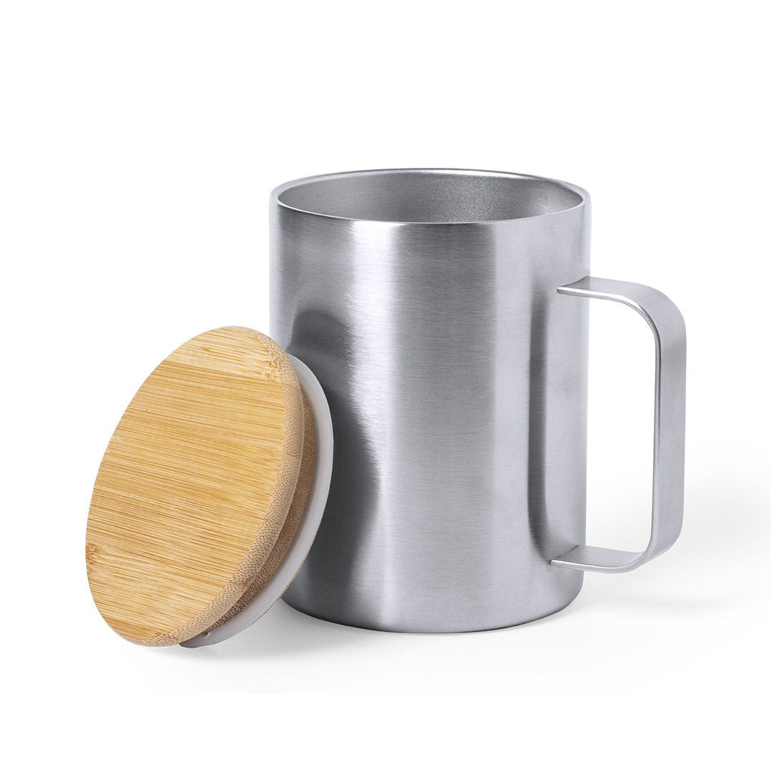 Tazza di acciaio con coperchio in bambù
