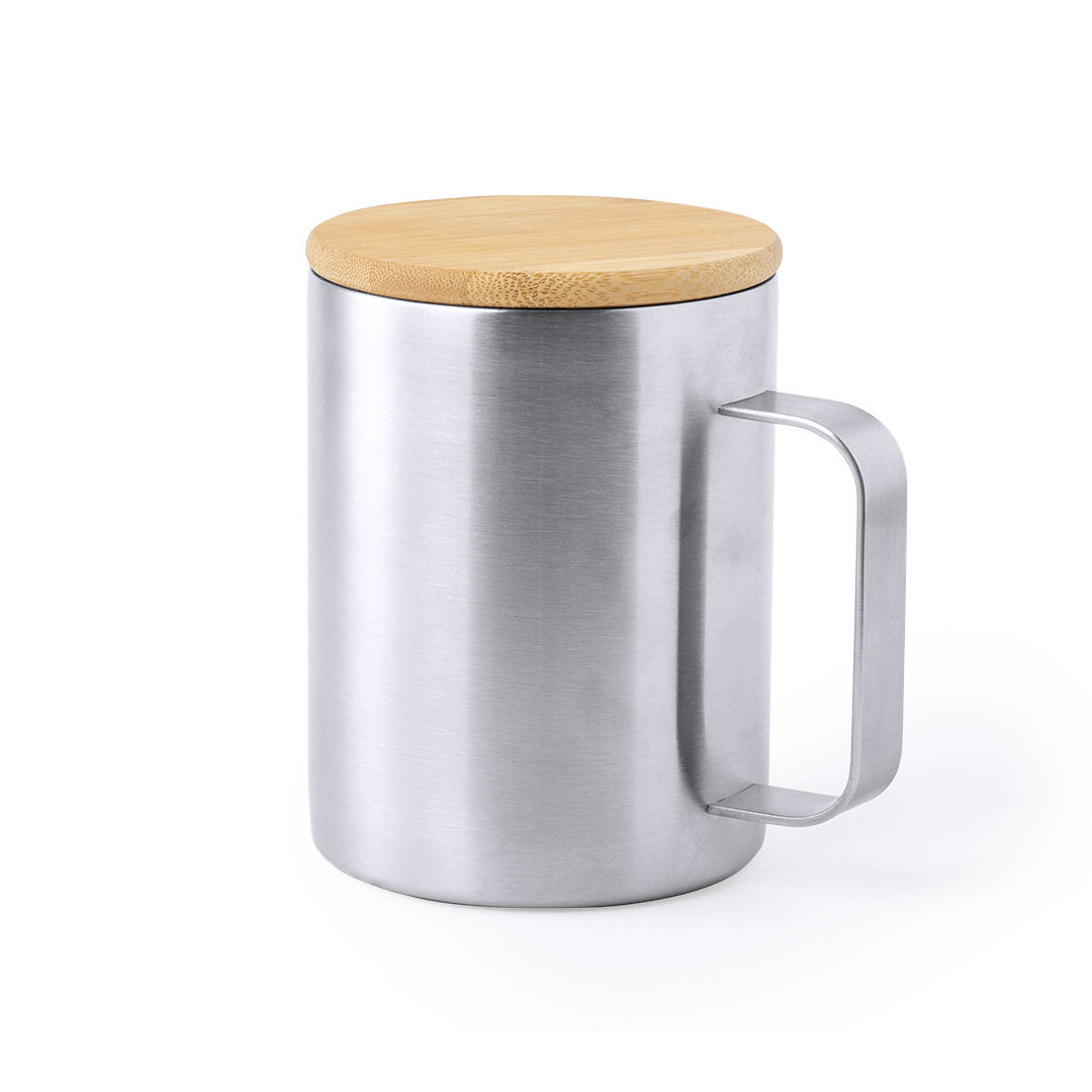 Tazza di acciaio con coperchio in bambù