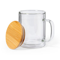 Tazza di vetro con coperchio di bambù