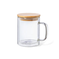 Tazza di vetro con coperchio di bambù